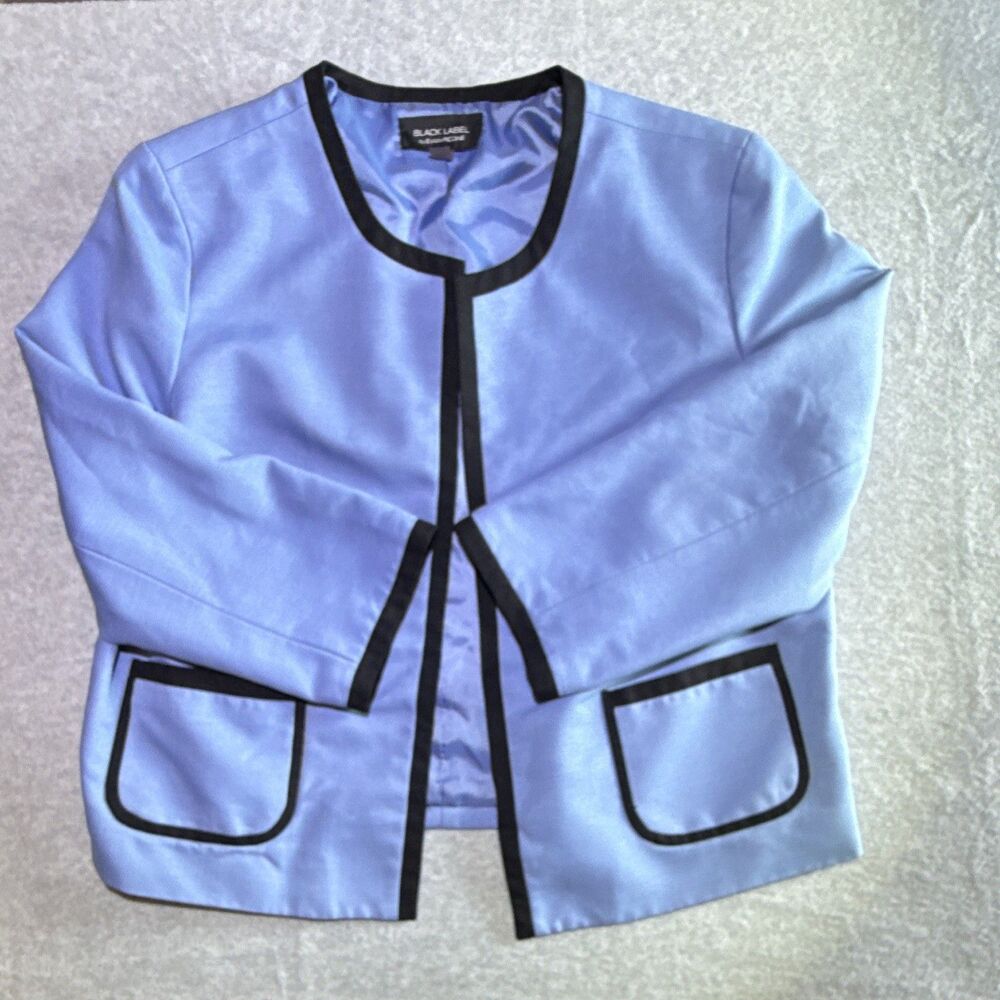 Evan-Picone Black Label Women’s Blue/Black Jacket Open Front size 18 #0037